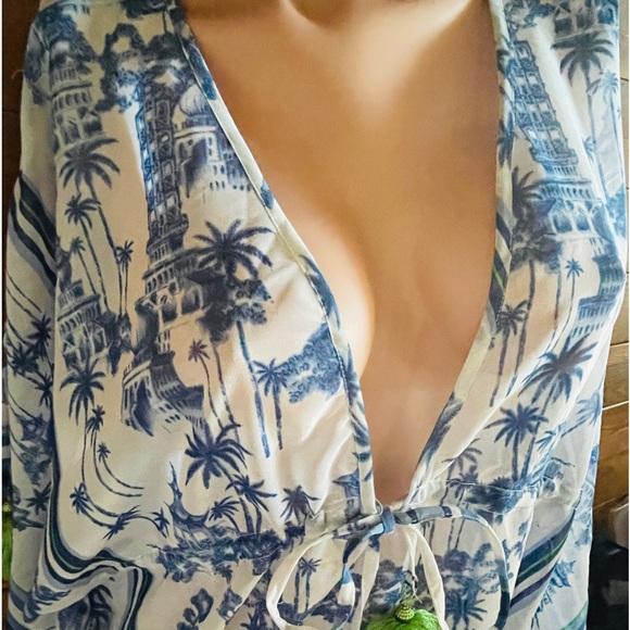 NWT Violet Sky Moroccan Travel Postcard Print Swimsuit Cover-Up Caftan M AS-IS - Picture 12 of 16